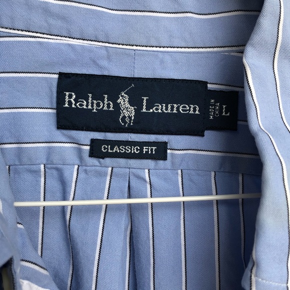 Ralph Lauren• Blue w/Stripes Button Down- Large - Picture 2 of 5